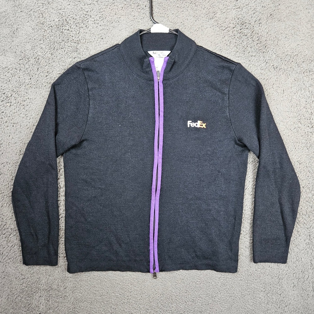 FedEx Stan Herman Mens Large Black Purple Full Zip Cardigan Sweater